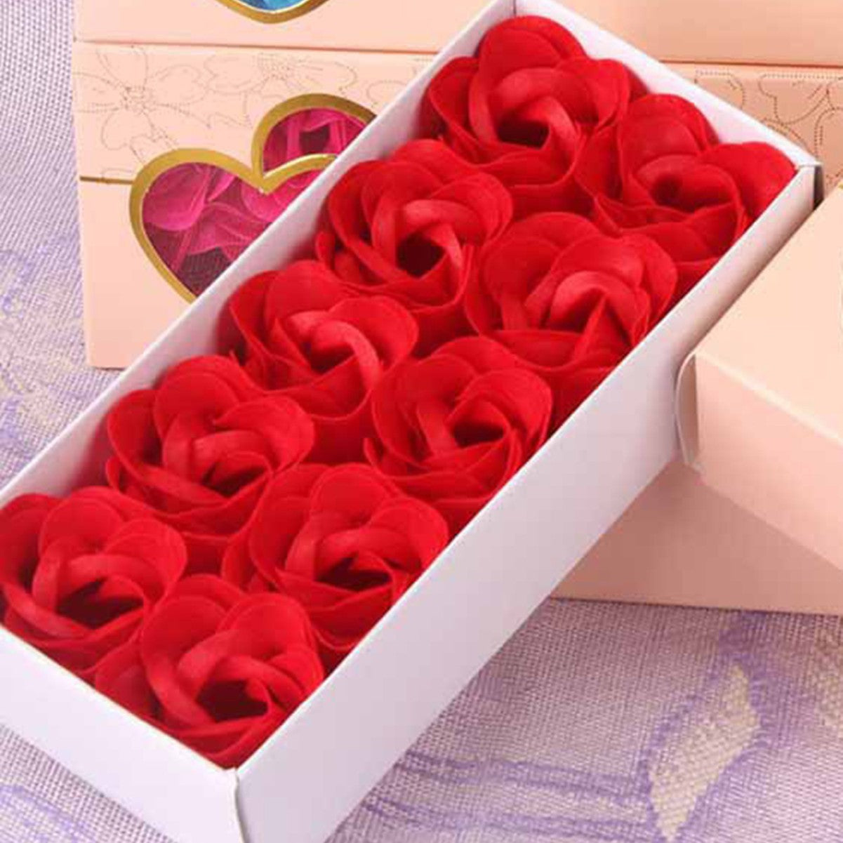 Double Heart Rose Soap Flowers Gift Box Scented Eternal Soap Roses for Valentines Day & Christmas