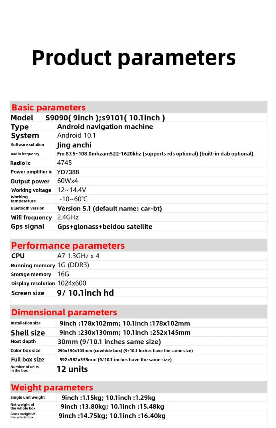 9 /10 Android Car Stereo GPS Navigation WiFi Bluetooth Touch Screen Radio Universal