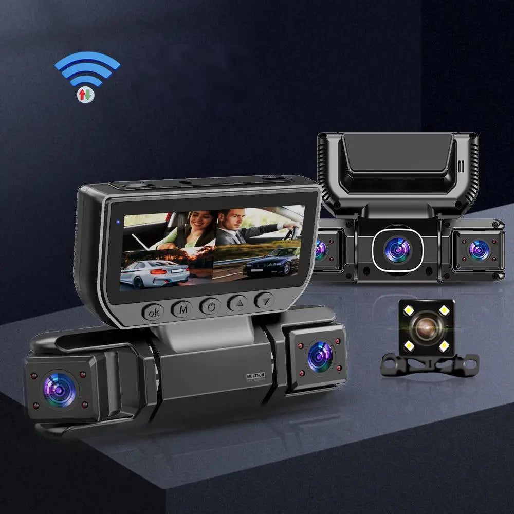 1080P WiFi Car Dash Camera with Four Lenses & Night Vision - Wide Angle Loop Recording Dash Cam