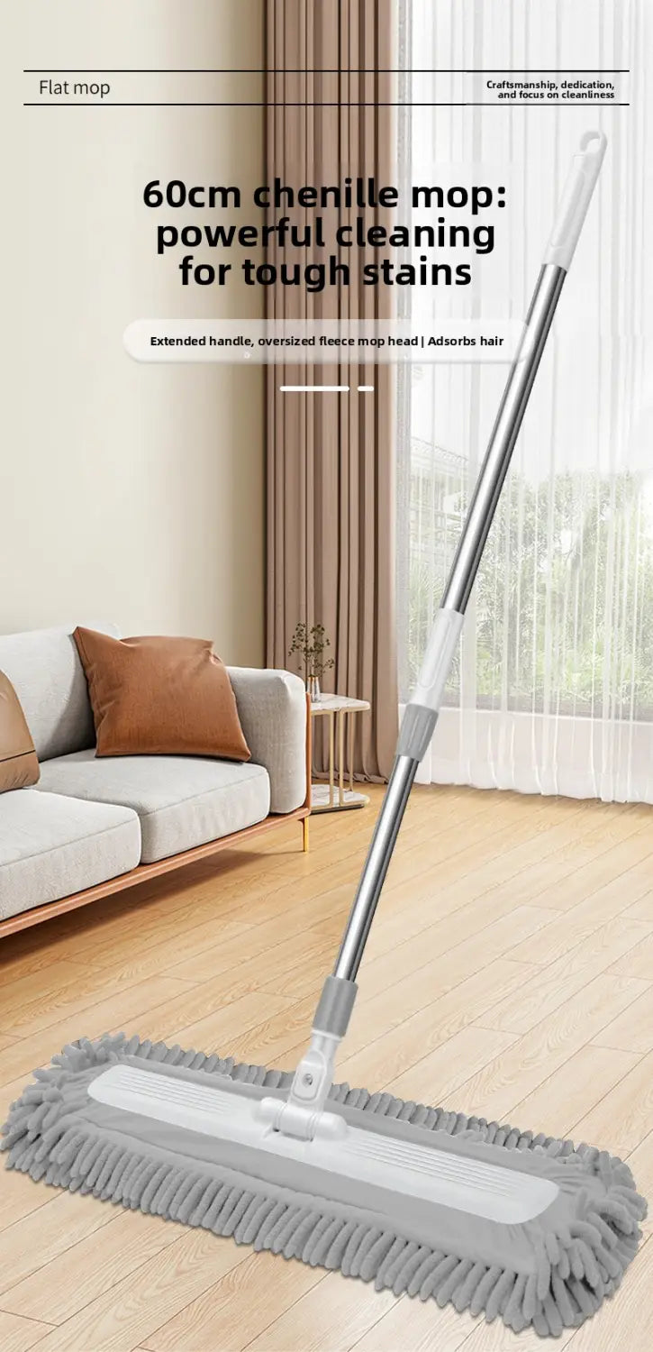 Chenille Spin Mop with Telescopic Handle - Adjustable 84-134cm Stainless Steel Floor Cleaner with Flip Squeeze &