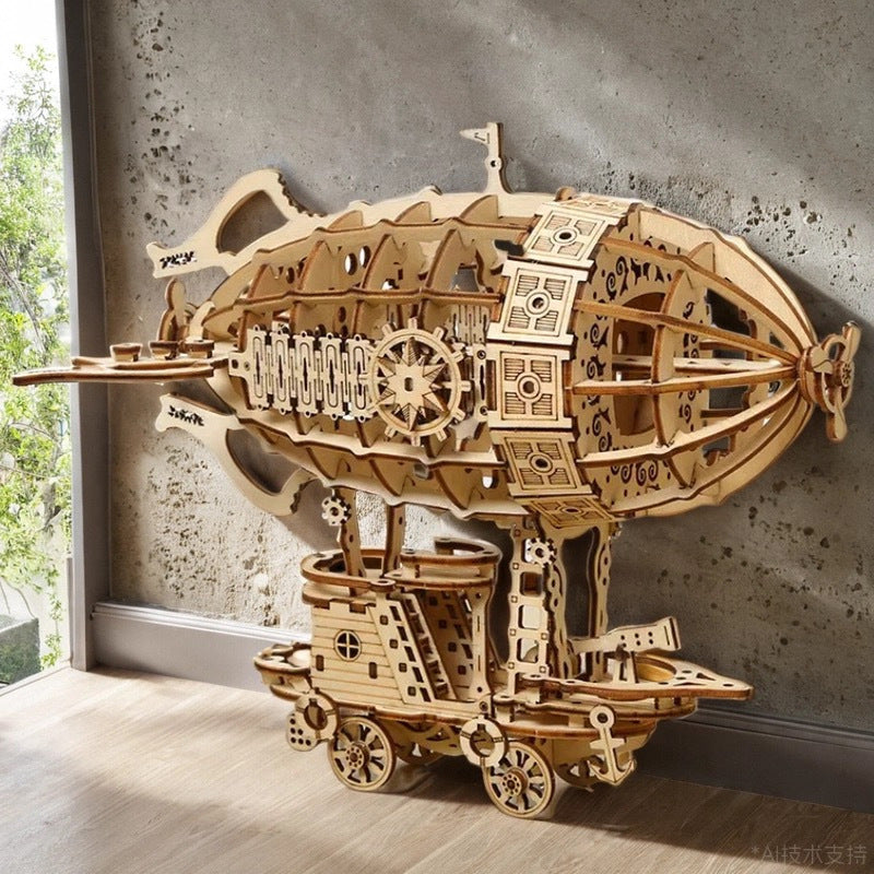 Mechanical Wooden Airship 3D Puzzle Model Kit DIY Gear Transmission Educational Craft for Teens and Adults