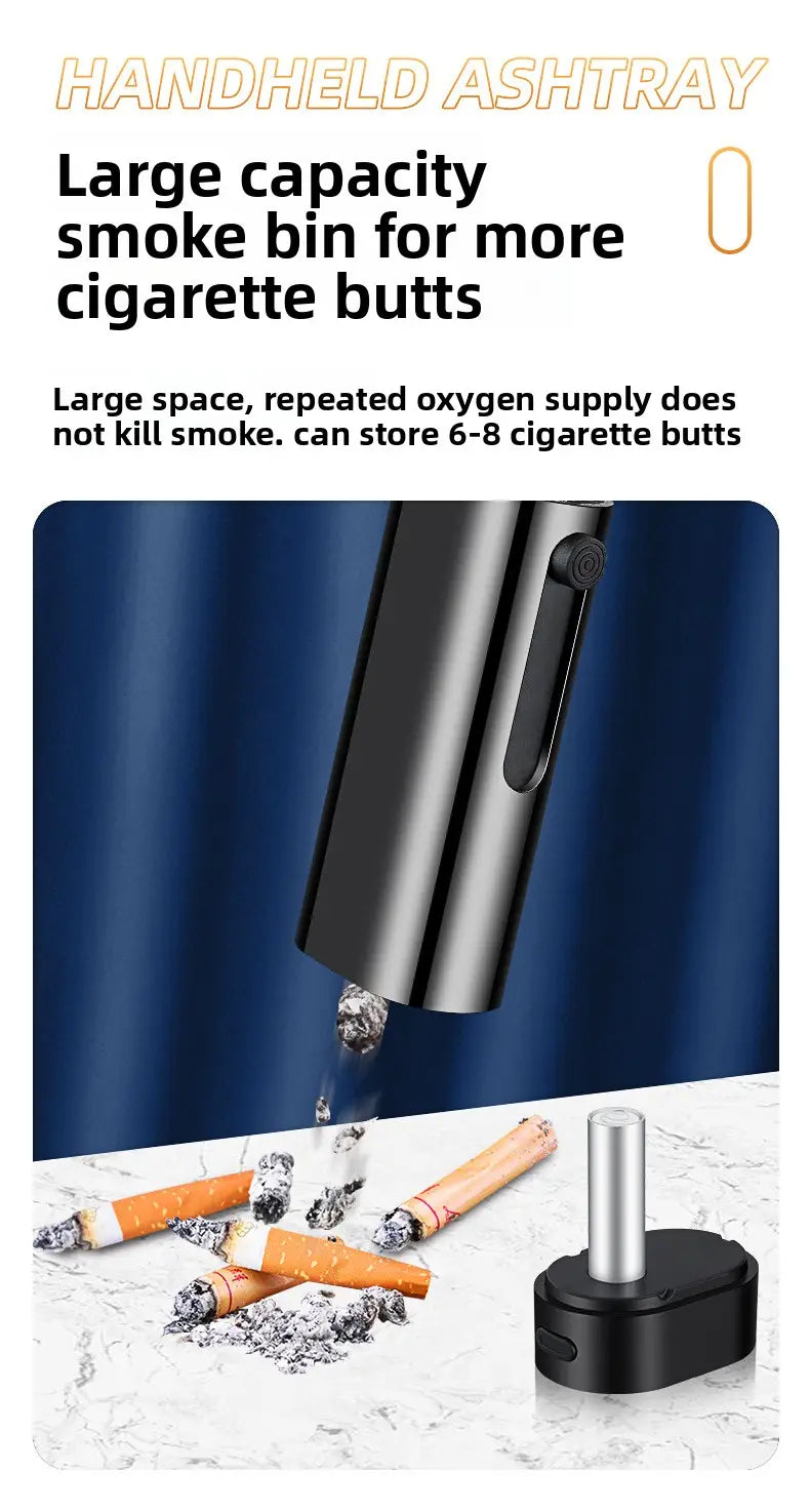 USB Rechargeable Car Ashtray with Push-Button Lighter Portable Smokeless Ash Holder with Gift Box