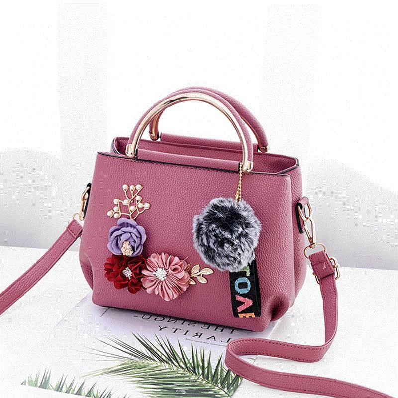 Floral Embroidered PU Shoulder Bag Foldable Medium Handbag