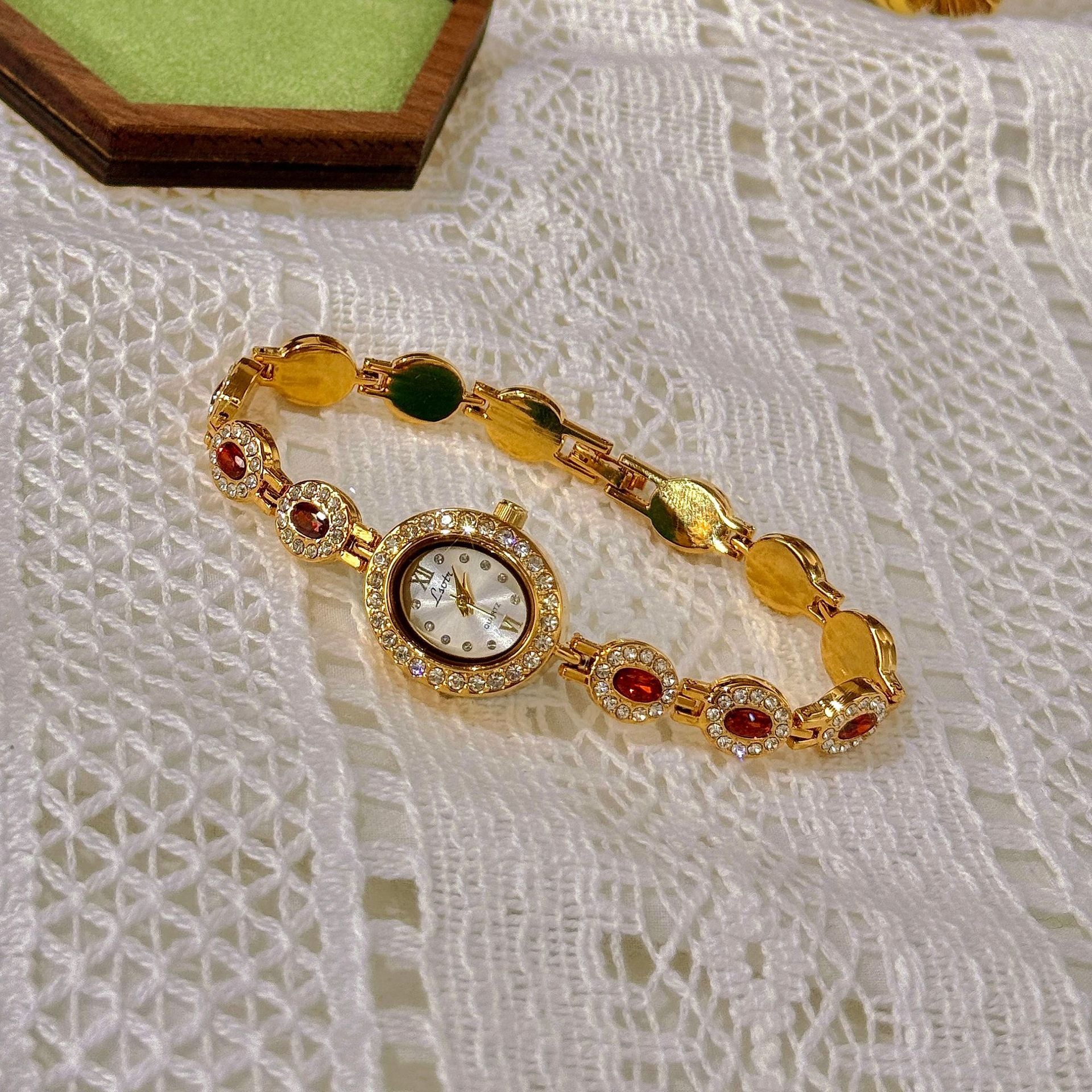 Rainbow Gem Oval Quartz Watch | Elegant Alloy Case, Singapore Quartz Movement, 30M Water Resistant Fashion Jewelry Watch