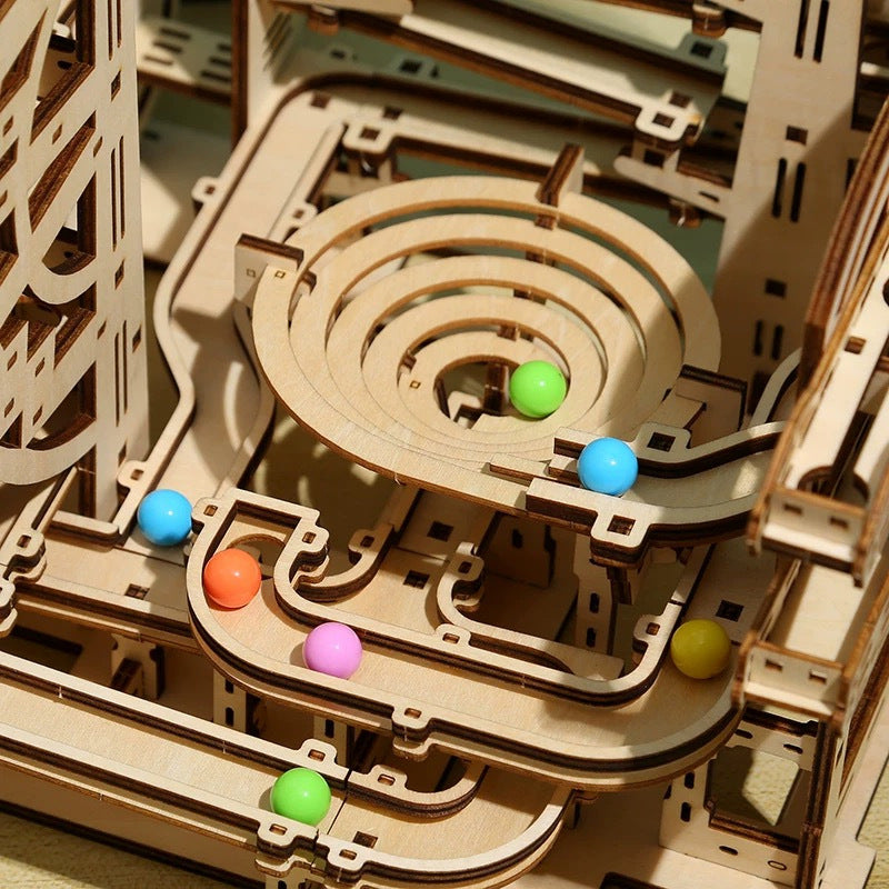 Wooden 3D Marble Run Puzzle Maze DIY Educational Track Building Game for Teens and Adults
