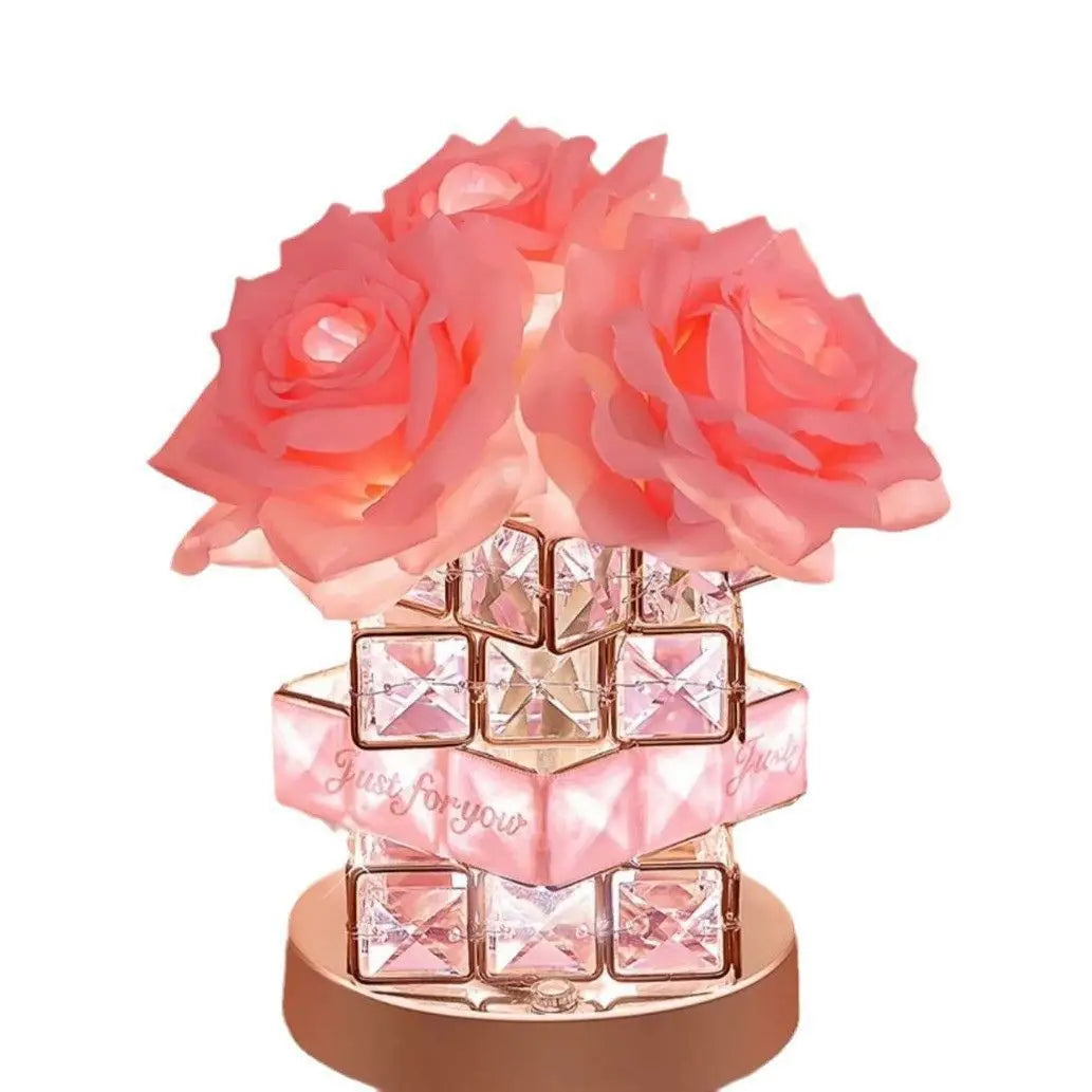 Rose Crystal Atmosphere Lamp - Romantic 3-Color LED Night Light with USB or Rechargeable Power Decorative Gift Lamp