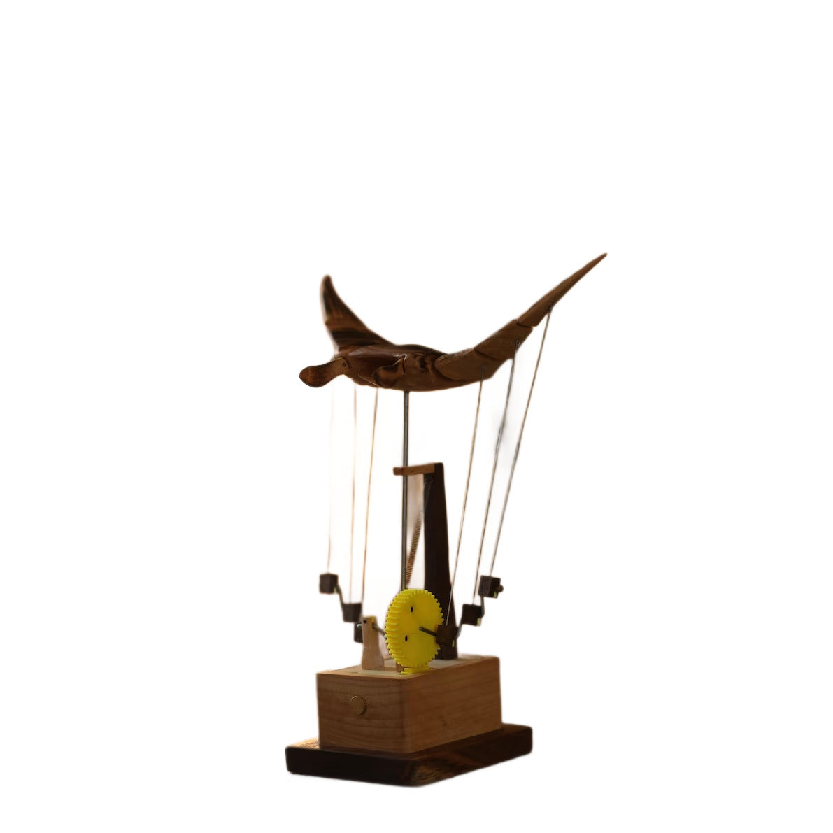 Hand-Cranked Wooden Automata Flying Manta Ray Mechanical Educational Desk Toy & Artistic Gift