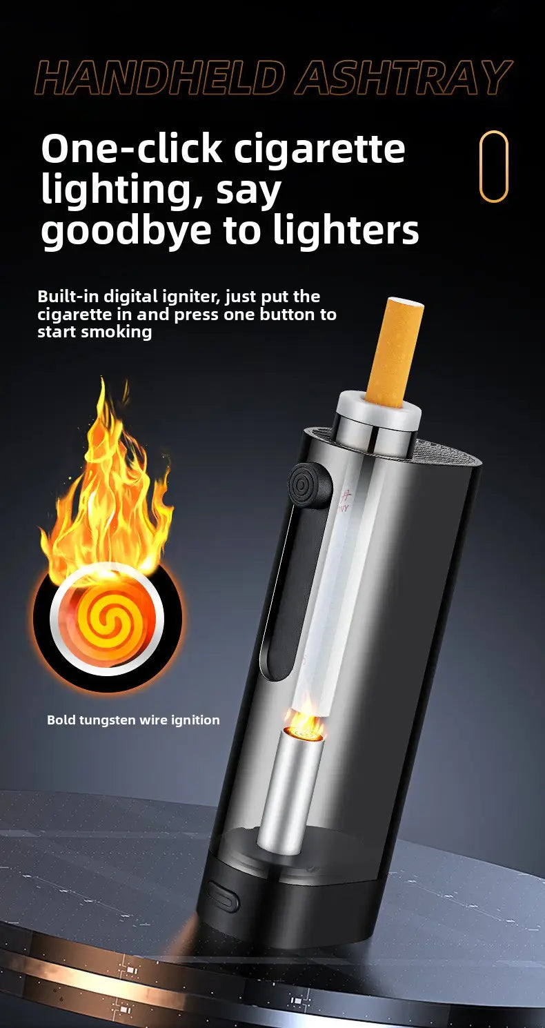 USB Rechargeable Car Ashtray with Push-Button Lighter Portable Smokeless Ash Holder with Gift Box