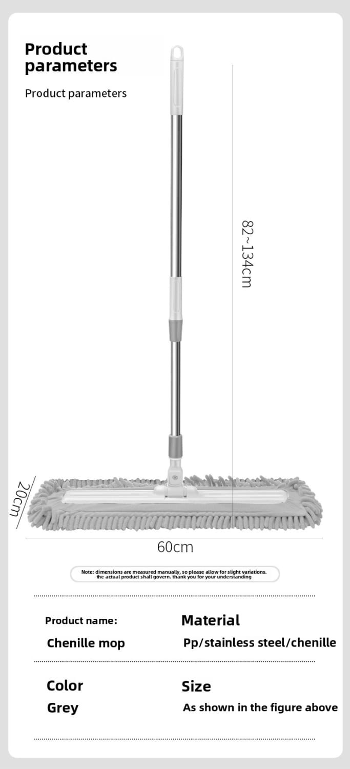 Chenille Spin Mop with Telescopic Handle - Adjustable 84-134cm Stainless Steel Floor Cleaner with Flip Squeeze &