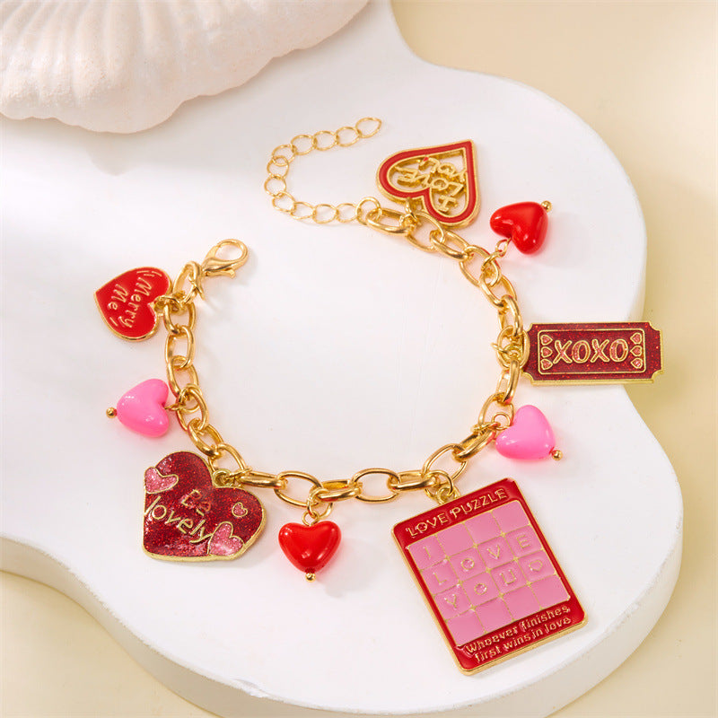 Heart Charm Adjustable Bracelet for Women Romantic Love Letter Pendant Jewelry