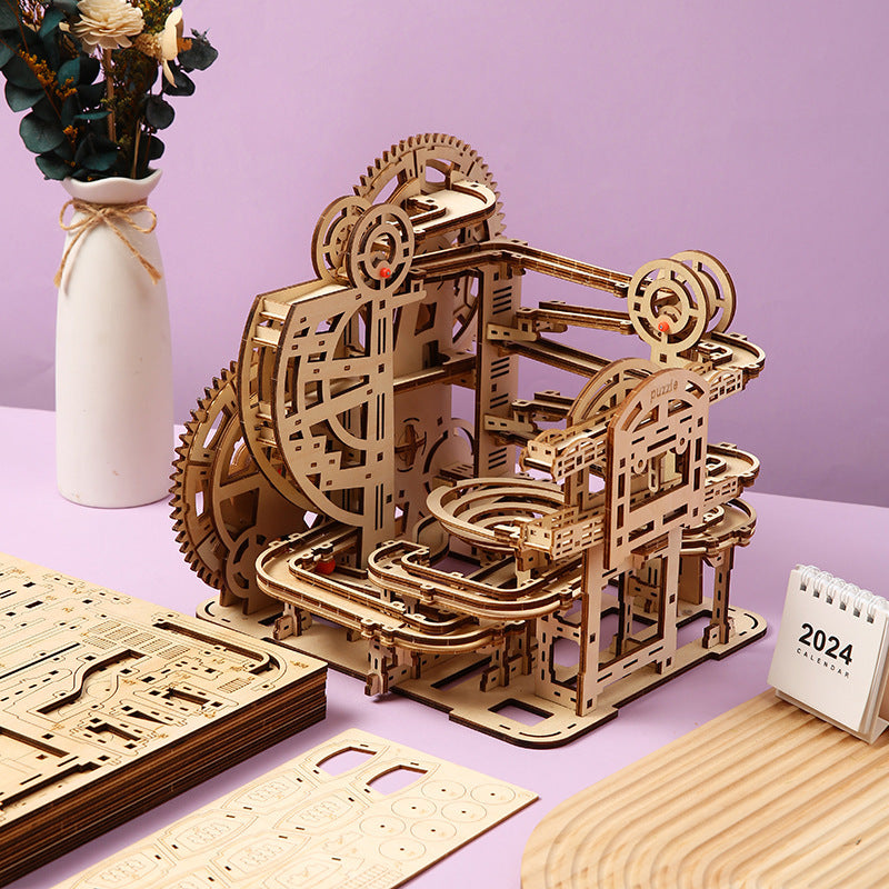 3D Wooden Marble Maze Puzzle DIY Educational Marble Run Assembly Toy for Kids