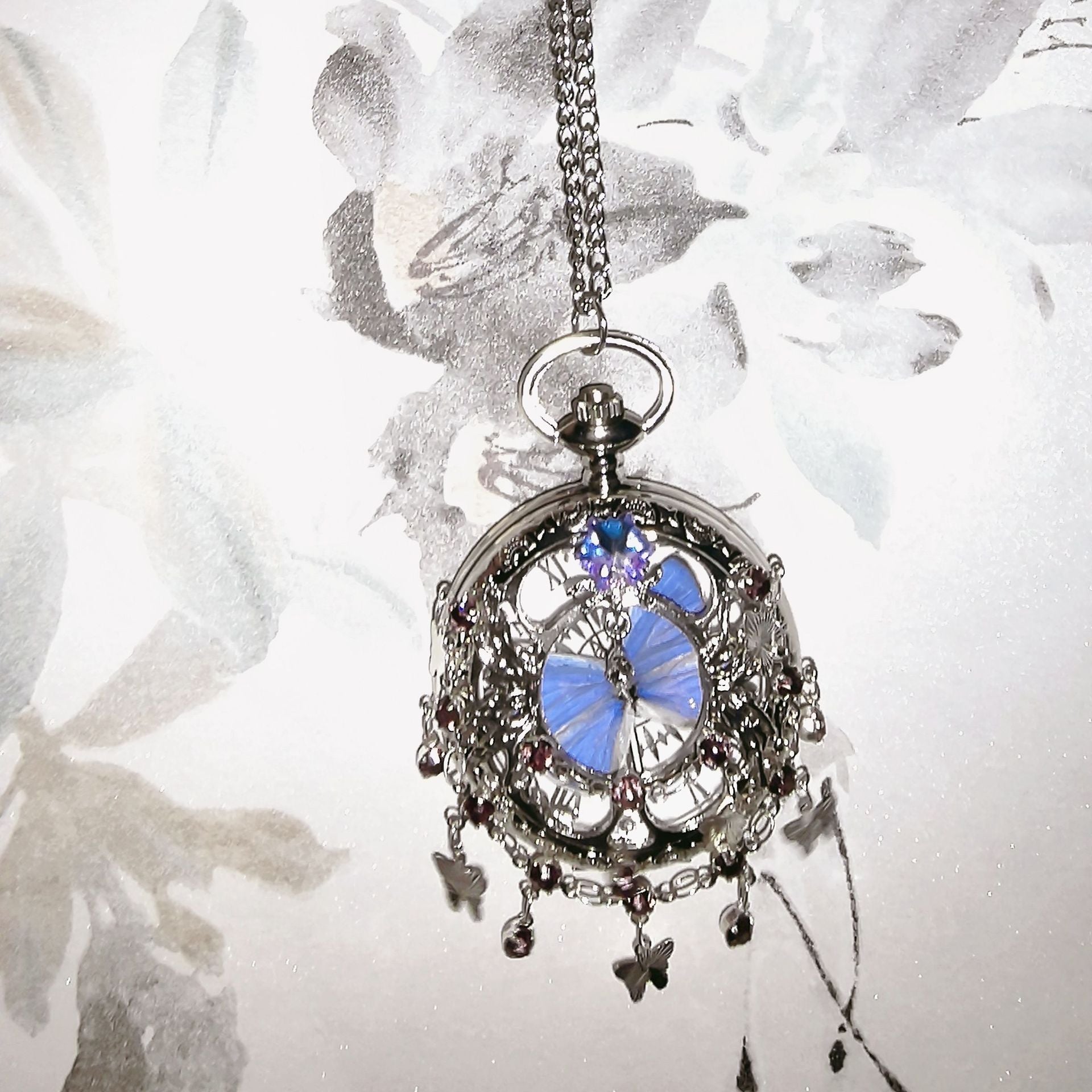 Movable Butterfly Pocket Watch Decorative Analog Timepiece with Crystal & Tassel Styles - Elegant Gift for Friends & Couples