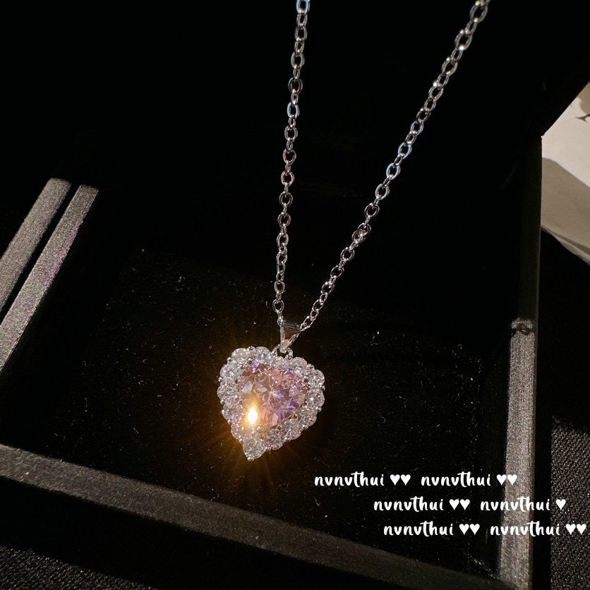 18K Gold Plated Pink Heart Zircon Jewelry Set - Adjustable Bracelet, Necklace, Ring & Earrings Palace Style Set