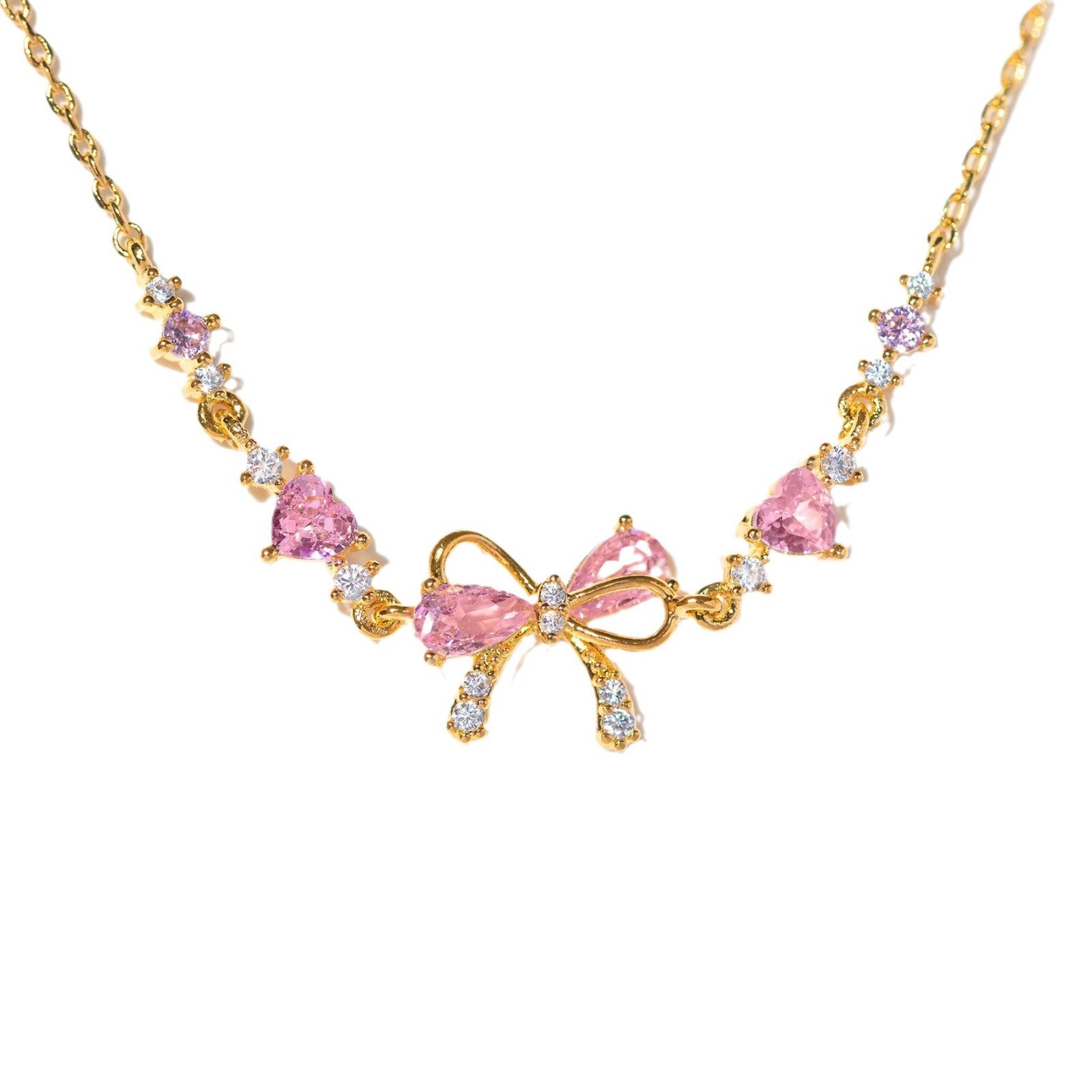 Gold Plated Heart-Shaped Zircon Bow Bracelet - Adjustable Minimalist Womens Jewelry