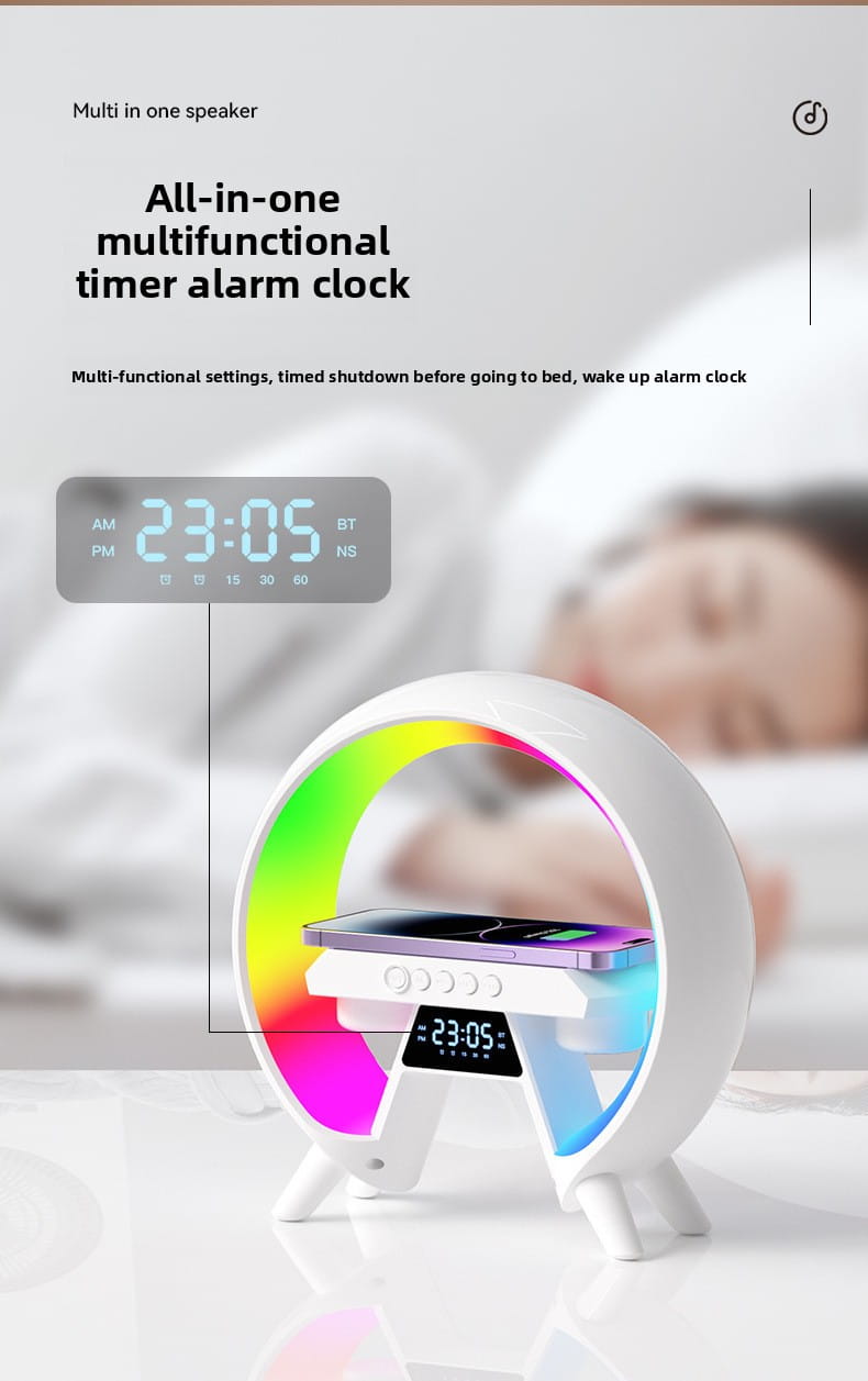 15W Bluetooth Speaker Wireless Charger Alarm Clock Night Light 2.1 Sound