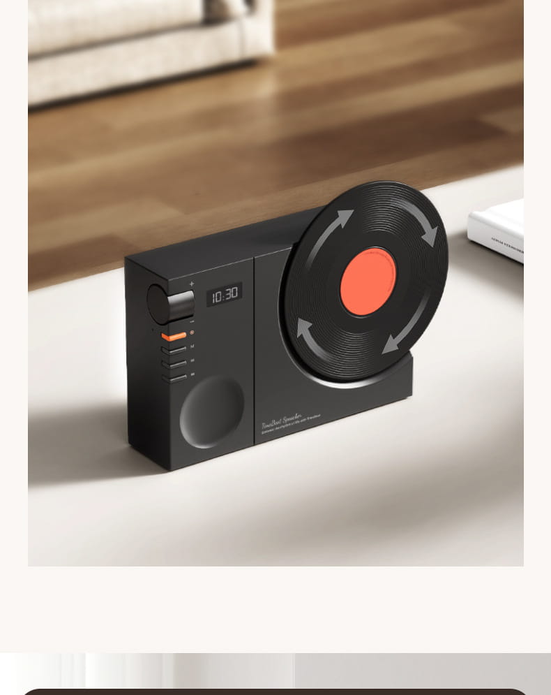 Retro Vinyl Clock Bluetooth Speaker (LK09) - Portable 5W Wireless Speaker with TF & AUX Support