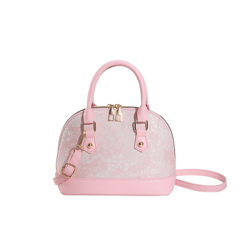 Shell-Style Handbag Chic PU Leather Crossbody with Color-Block Embroidery