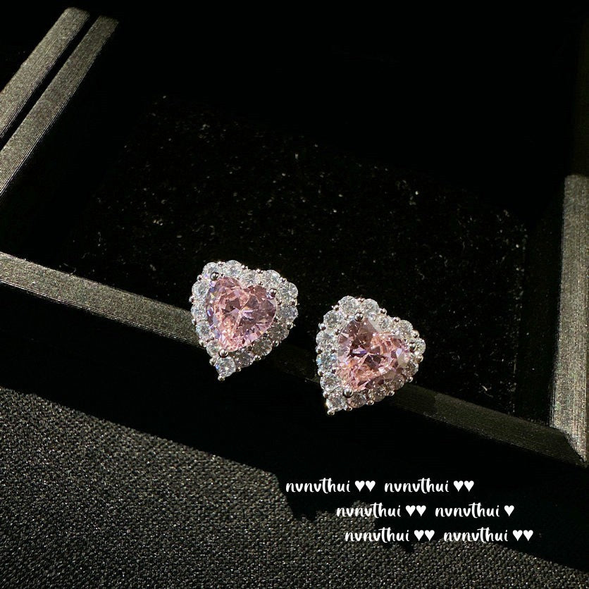 18K Gold Plated Pink Heart Zircon Jewelry Set - Adjustable Bracelet, Necklace, Ring & Earrings Palace Style Set