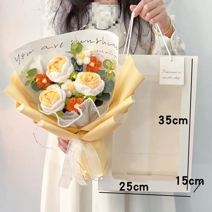 Handmade Wool Rose Bouquet with LED Lights - Eternal Floral Gift with Handbag for Valentine?s Day & Birthdays