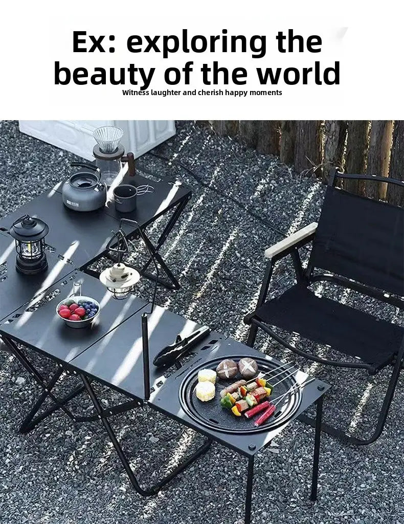 Portable Tactical Folding Camping Table - Heavy-Duty Iron Frame Outdoor Picnic Table with Storage Bag & Optional Light