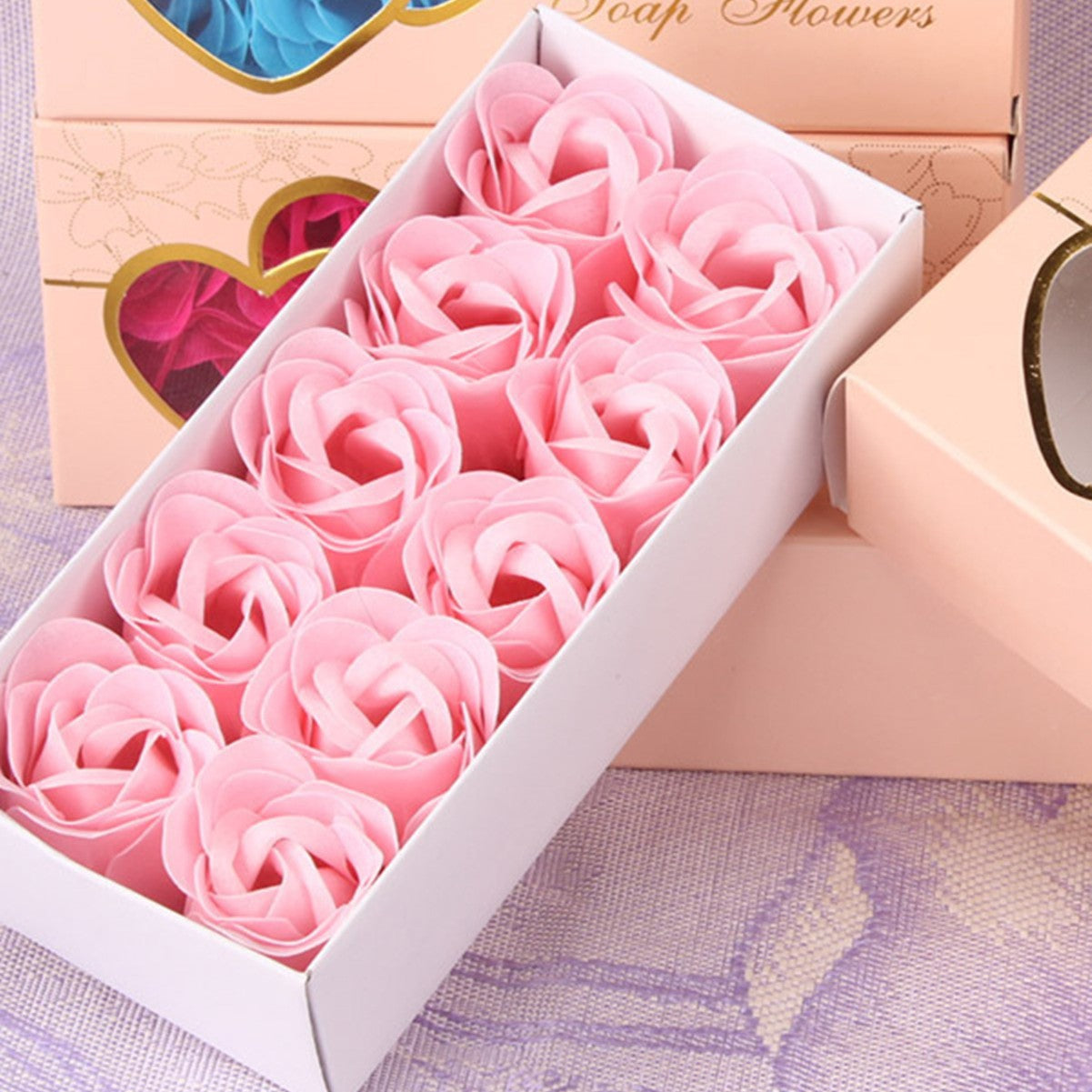 Double Heart Rose Soap Flowers Gift Box Scented Eternal Soap Roses for Valentines Day & Christmas