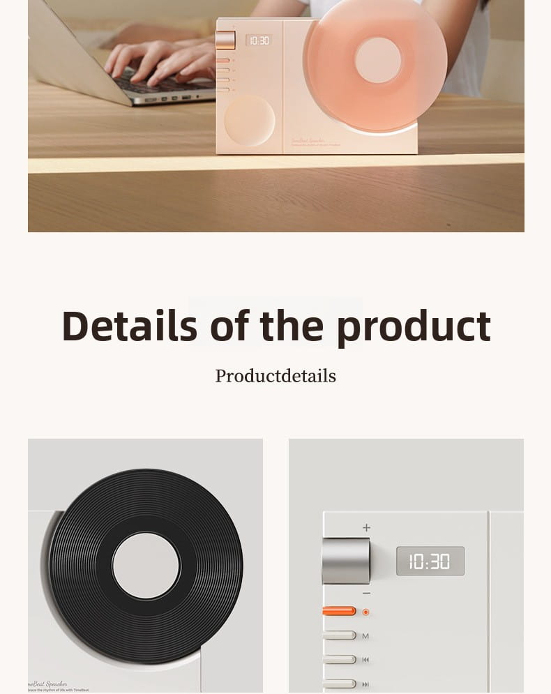 Retro Vinyl Clock Bluetooth Speaker (LK09) - Portable 5W Wireless Speaker with TF & AUX Support