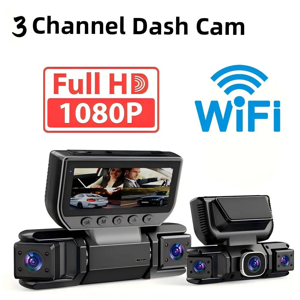 1080P WiFi Car Dash Camera with Four Lenses & Night Vision - Wide Angle Loop Recording Dash Cam