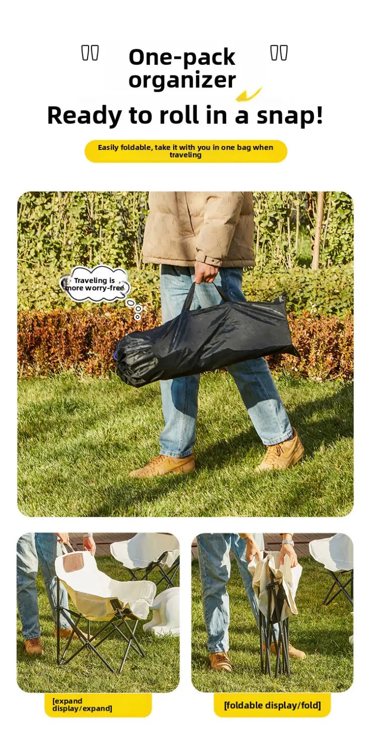 Portable Folding Moon Chair - Carbon Steel Outdoor Camping Chair with Fabric Cover (Low-Back & High-Back Options)