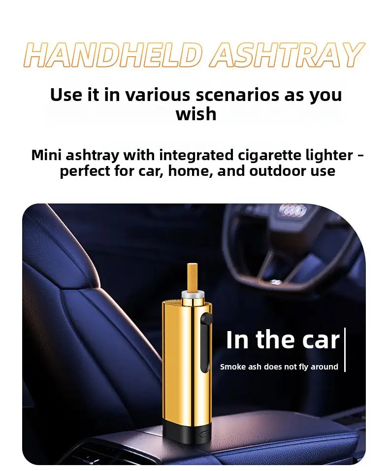 USB Rechargeable Car Ashtray with Push-Button Lighter Portable Smokeless Ash Holder with Gift Box
