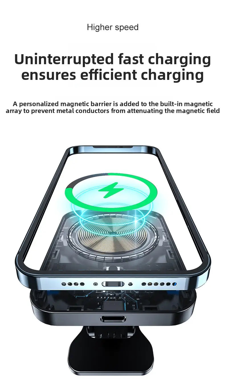 15W Magnetic Wireless Car Charger Mount - Fast MagSafe Charging USB-C Adjustable Phone Holder for iPhone