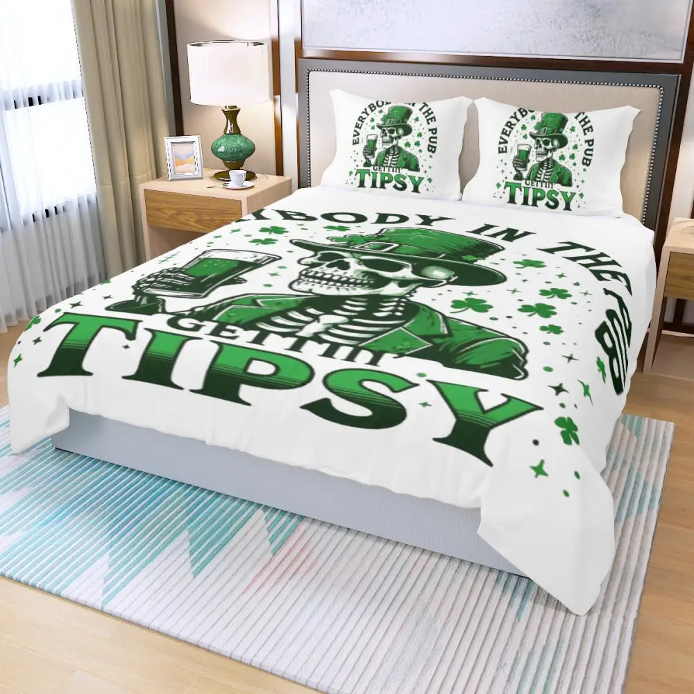 Getting Tipsy St. Patrick’s Day Duvet Cover Set with Zipper Closure - St. Patrick’s Day