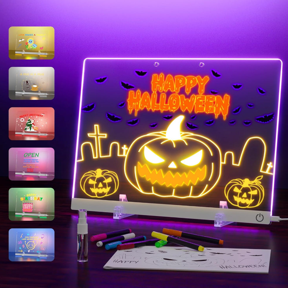 Reusable LED Acrylic Drawing Board for Kids - Touch-Control Light-Up Writing Tablet with 7 Colored Pens, Creative Educational Art Board