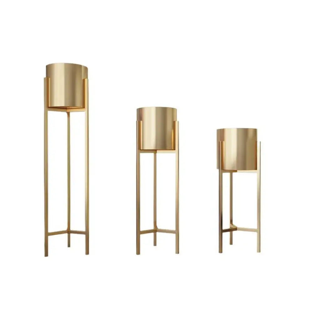 Nordic Gold Metal Plant Stand with Cylindrical Pot Holders - Home Decor