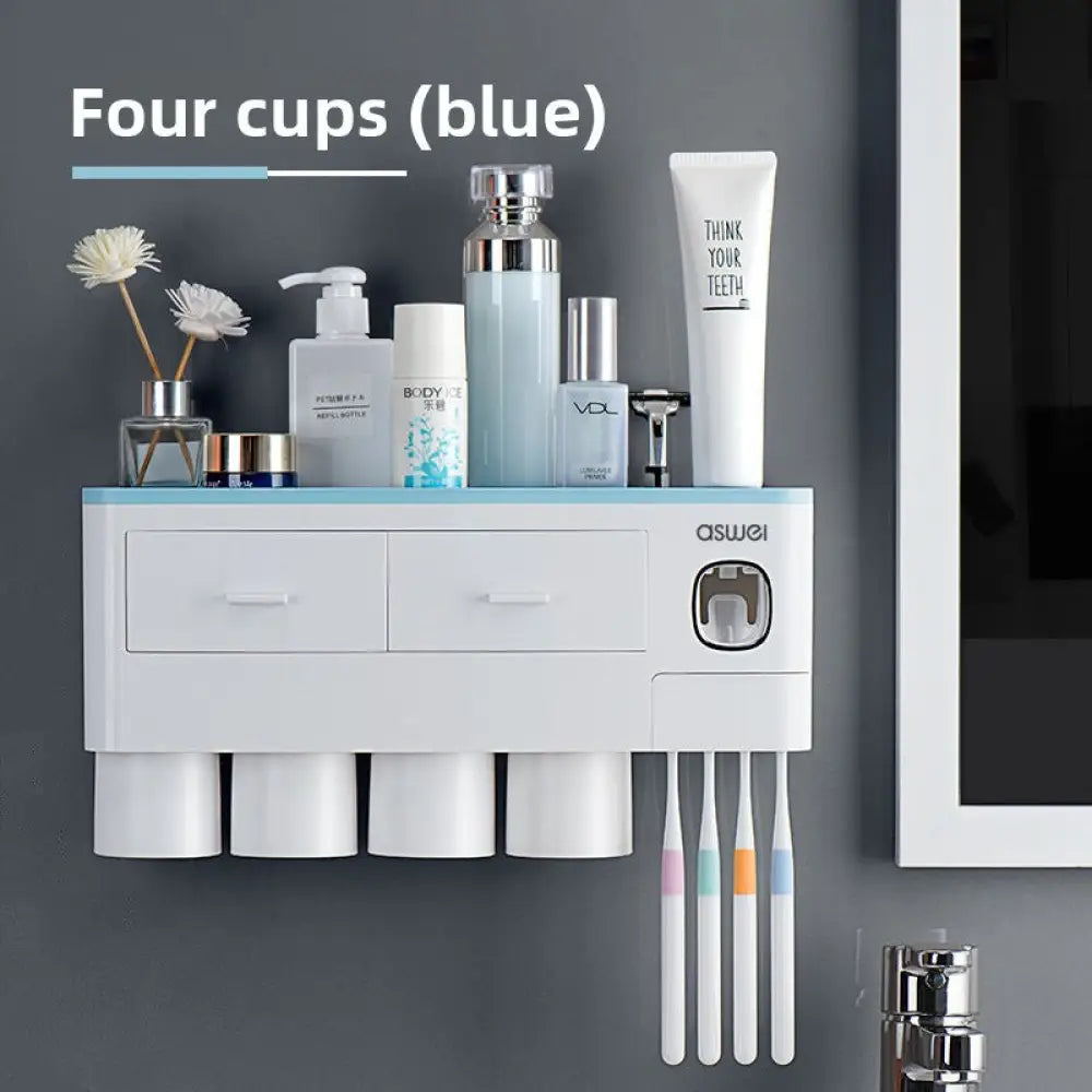 Magnetic Wall-Mounted Toothbrush Holder with Toothpaste Squeezer - BlueFour 4 cups - Home Decor