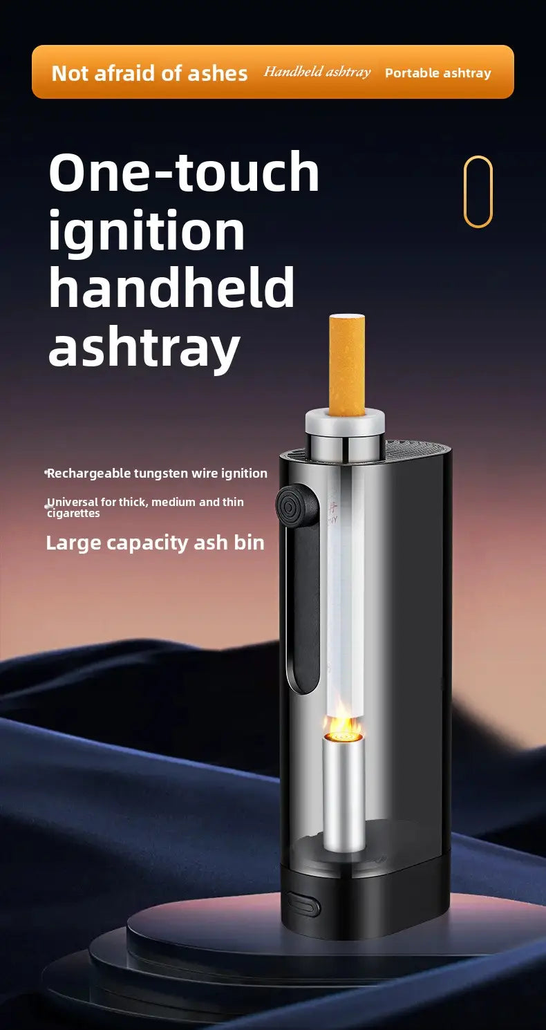 USB Rechargeable Car Ashtray with Push-Button Lighter Portable Smokeless Ash Holder with Gift Box