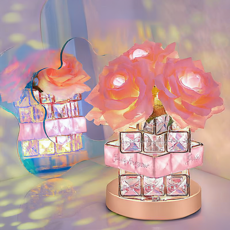 Warm Crystal Night Light with RGB Rose Atmosphere Lamp