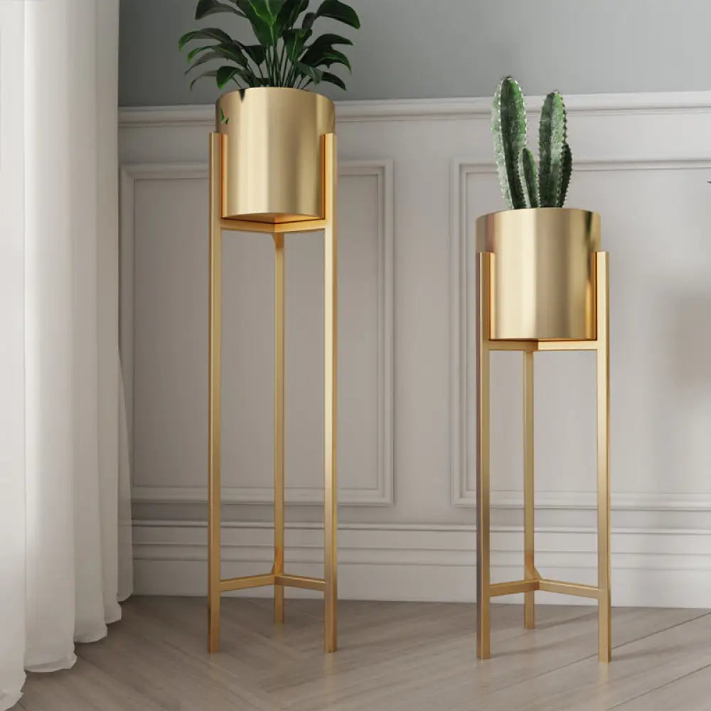 Nordic Gold Metal Plant Stand with Cylindrical Pot Holders - Home Decor