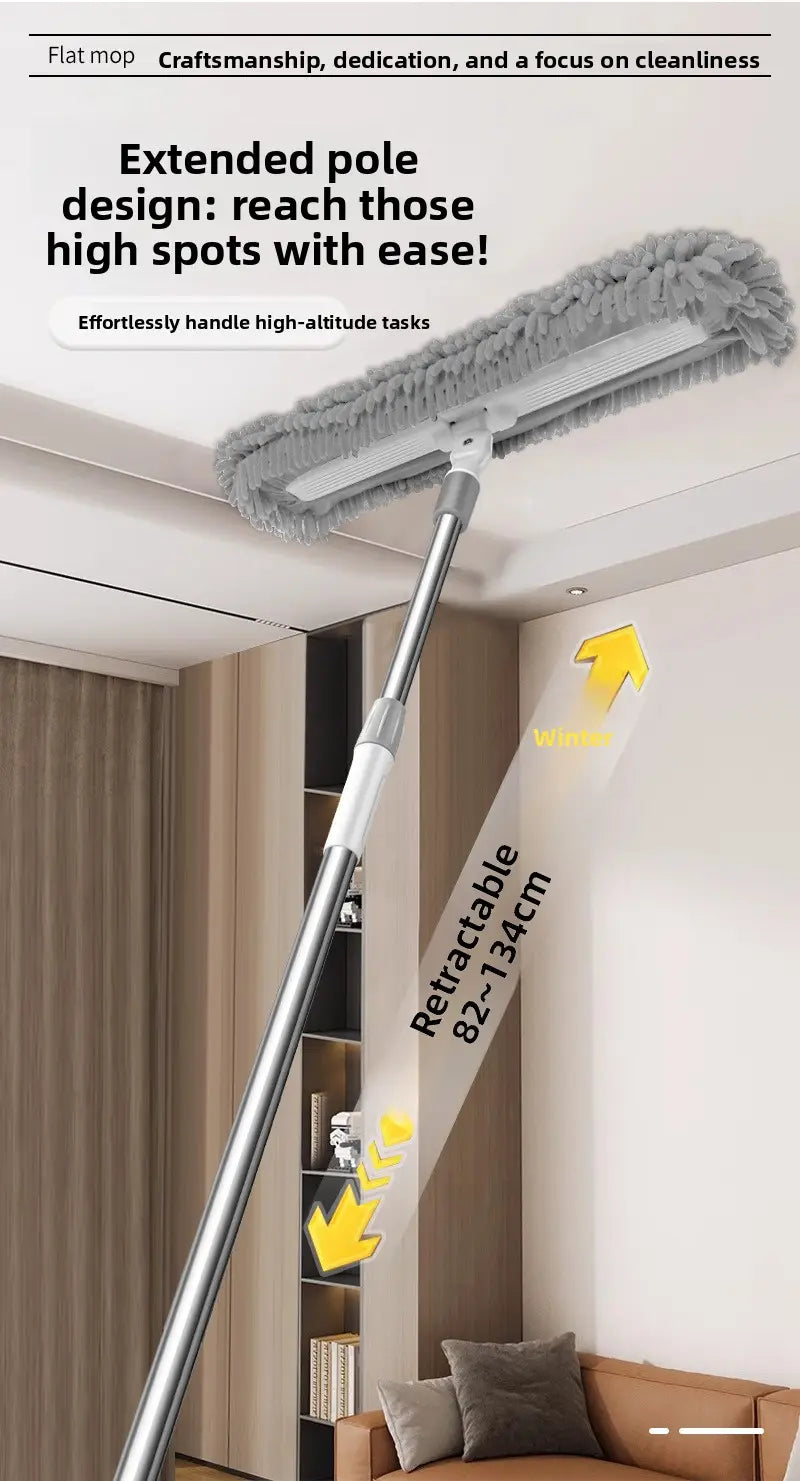 Chenille Spin Mop with Telescopic Handle - Adjustable 84-134cm Stainless Steel Floor Cleaner with Flip Squeeze &