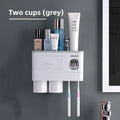 Magnetic Wall-Mounted Toothbrush Holder with Toothpaste Squeezer - GreyCouple 2 cups - Home Decor