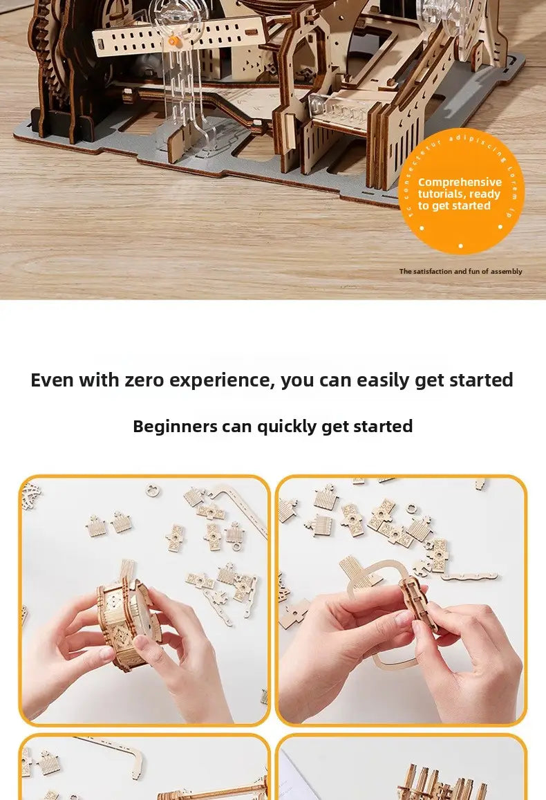 3D Wooden Mechanical Ball Track Puzzle DIY Marble Run Simulation Model Educational Toy