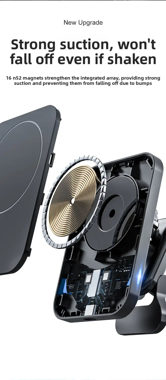 15W Magnetic Wireless Car Charger Mount - Fast MagSafe Charging USB-C Adjustable Phone Holder for iPhone