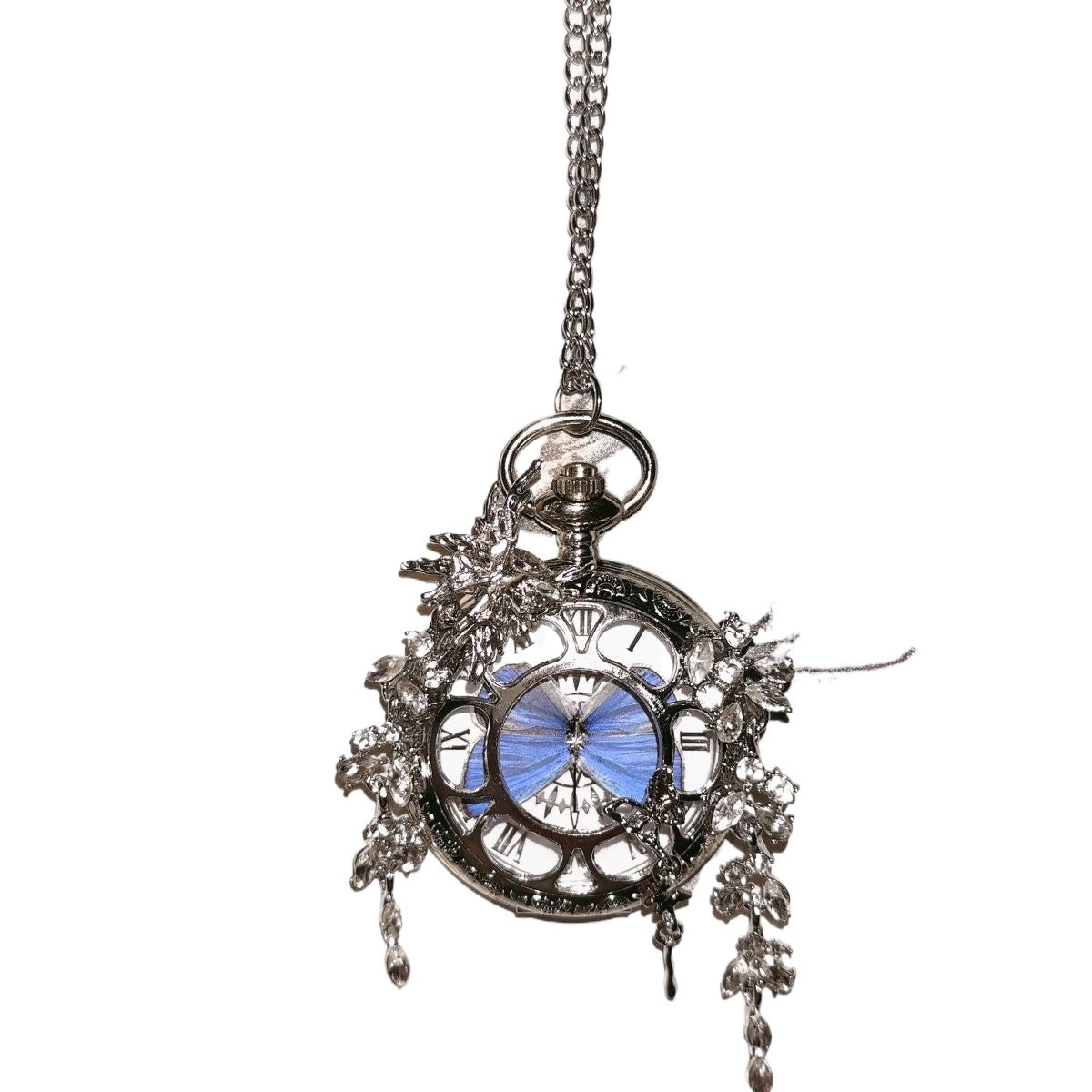 Movable Butterfly Pocket Watch with Purple Crystal & Tassel - Elegant Analog Gift Watch, 35M Water Resistant