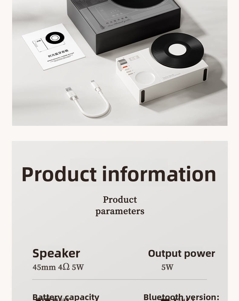 Retro Vinyl Clock Bluetooth Speaker (LK09) - Portable 5W Wireless Speaker with TF & AUX Support