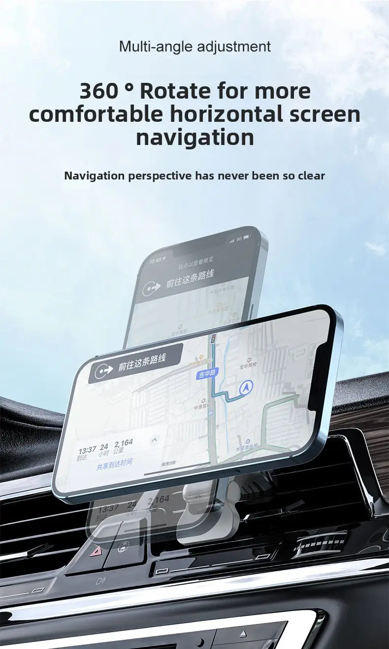 15W Magnetic Wireless Car Charger Mount - Fast MagSafe Charging USB-C Adjustable Phone Holder for iPhone