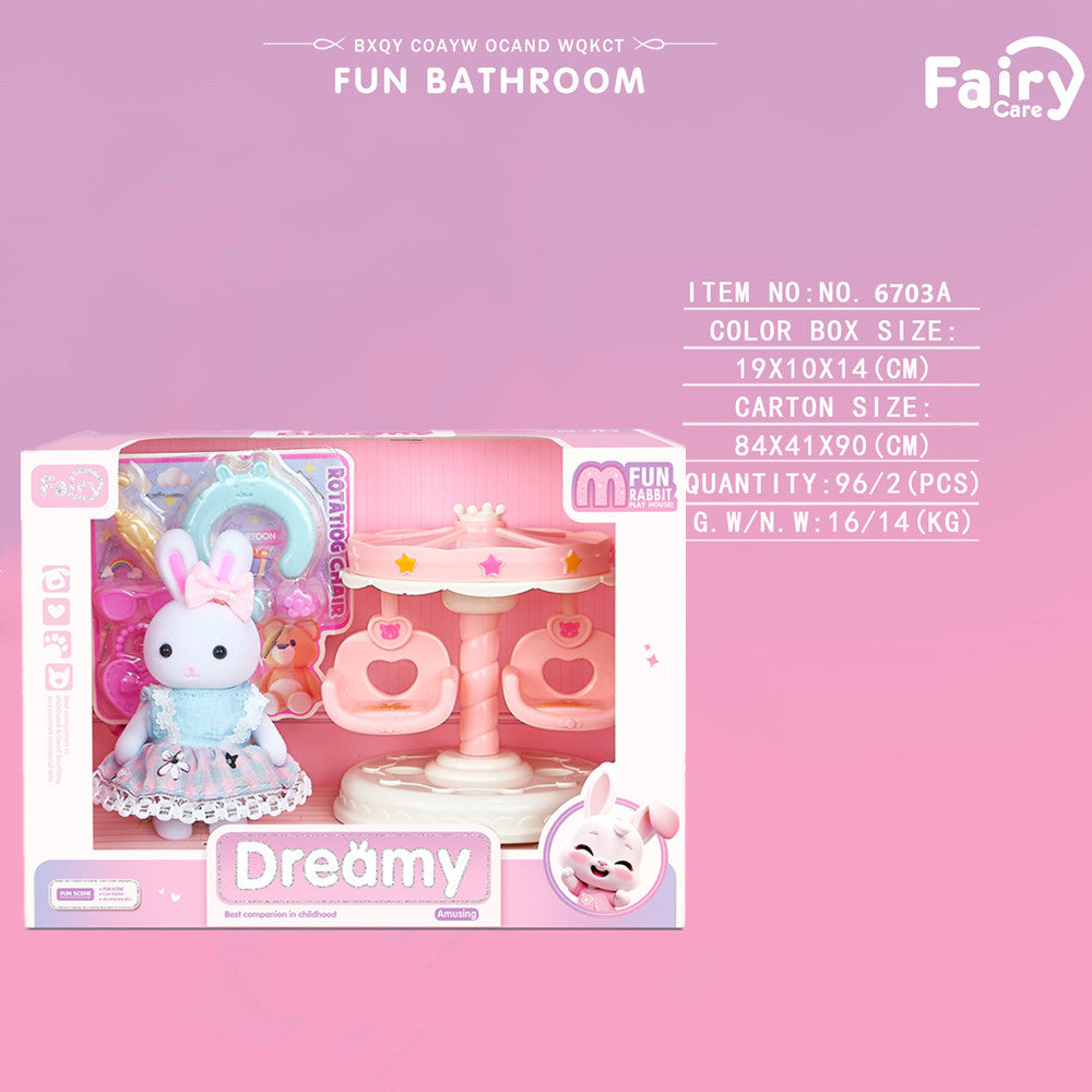 Rabbit-Themed Miniature Dressing Table Playset for Kids Imaginative Role-Play Toys