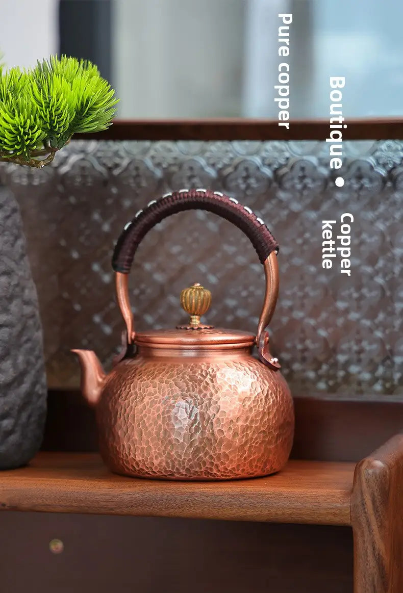 Handcrafted Pure Copper Tea Kettle - Retro Hammered Boiling Water Pot (600ml-1800ml)