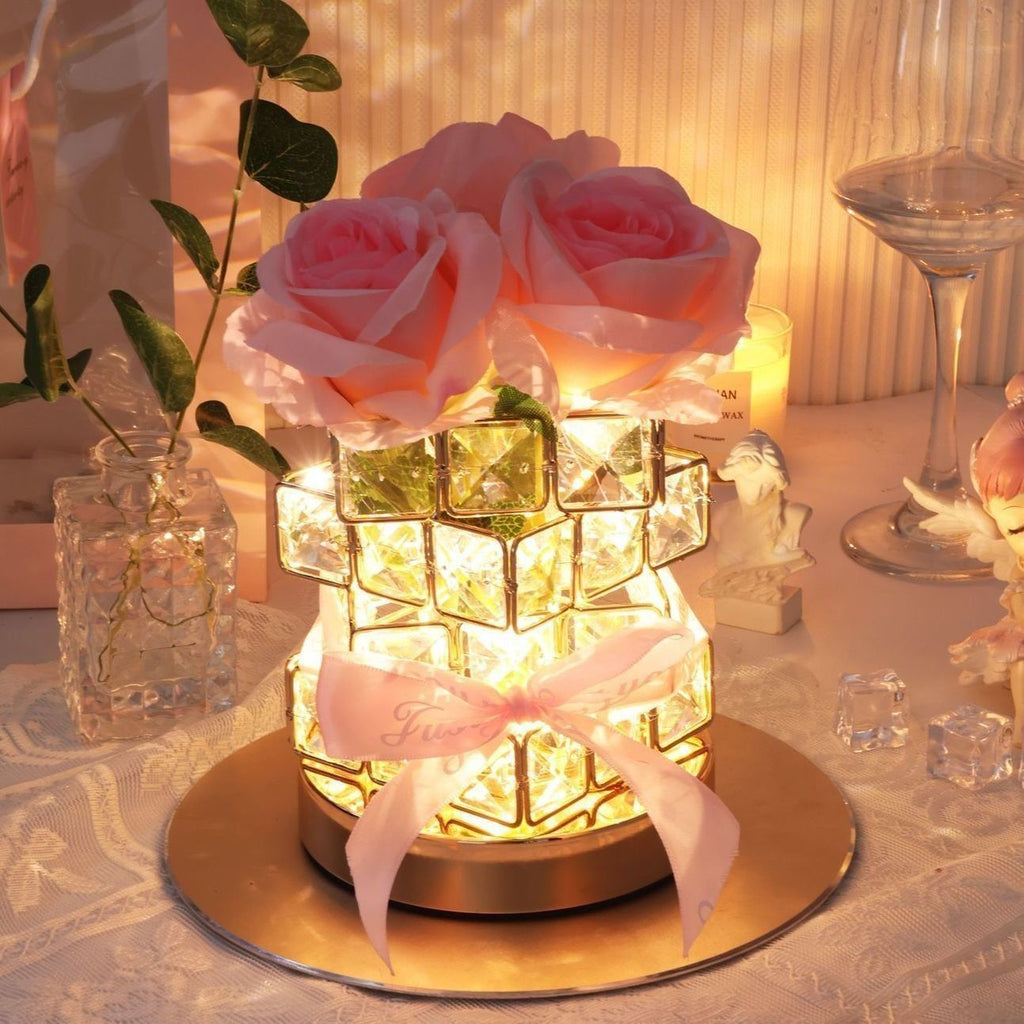 Warm Crystal Night Light with RGB Rose Atmosphere Lamp