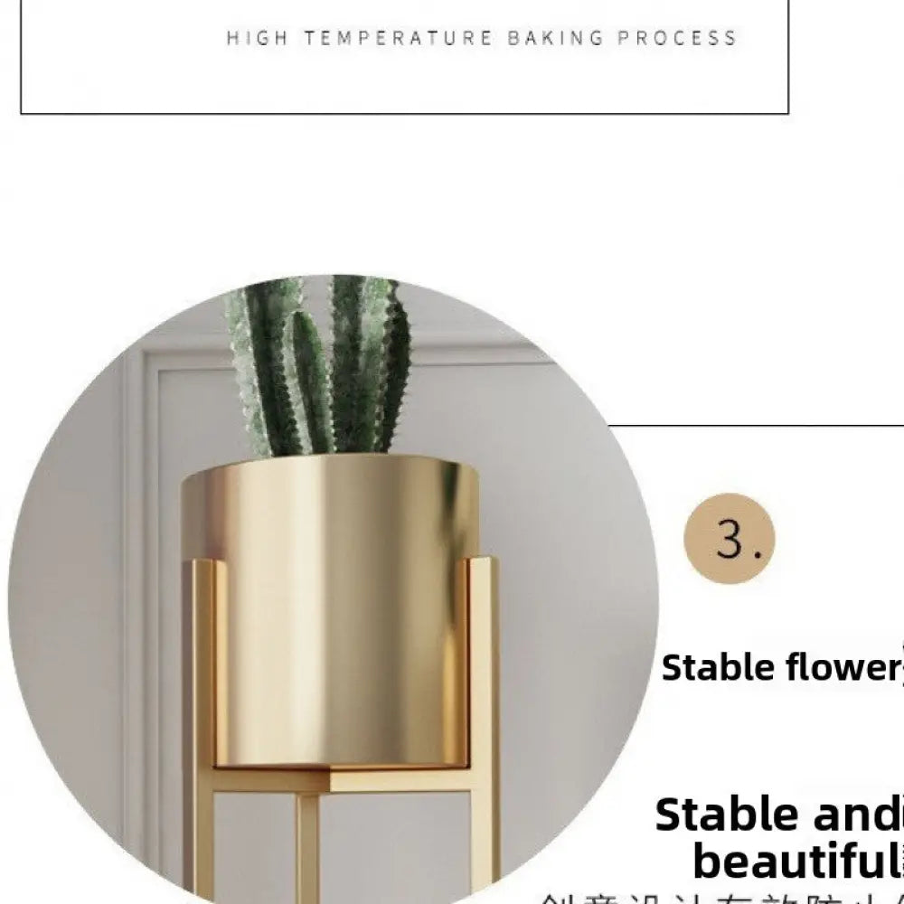 Nordic Gold Metal Plant Stand with Cylindrical Pot Holders - Home Decor