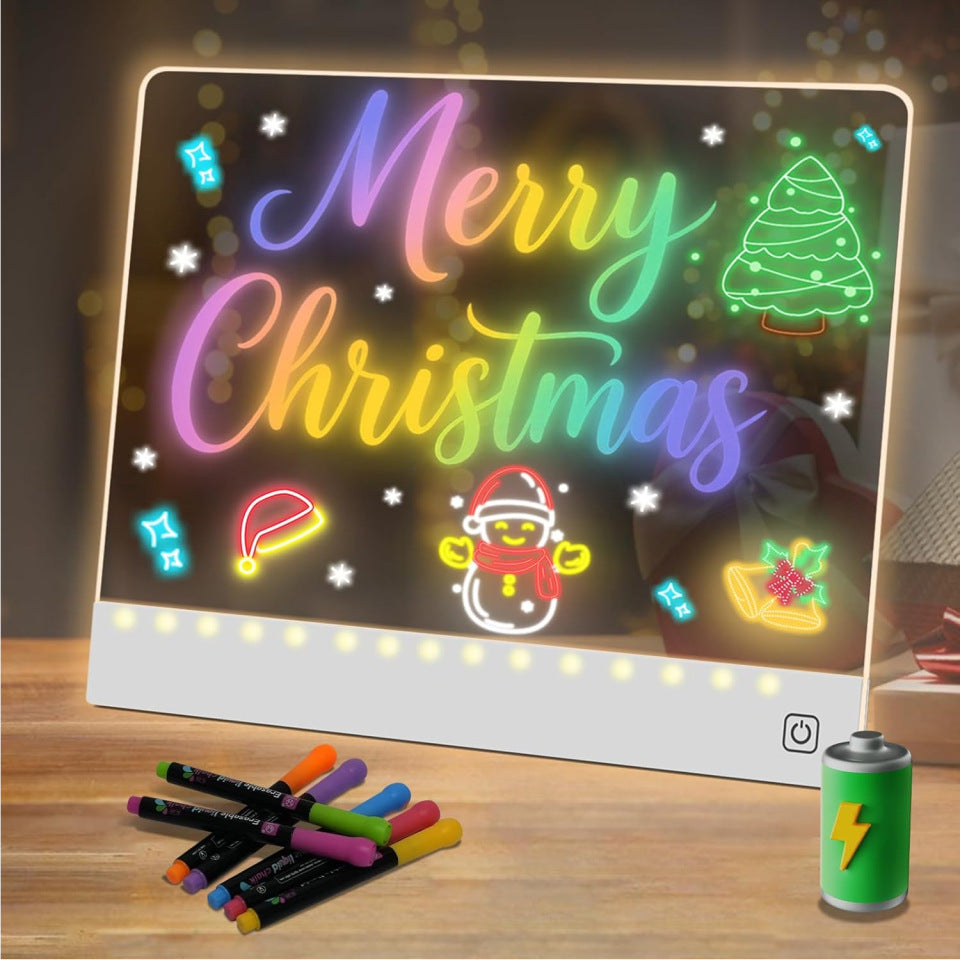 Reusable LED Acrylic Drawing Board for Kids - Touch-Control Light-Up Writing Tablet with 7 Colored Pens, Creative Educational Art Board