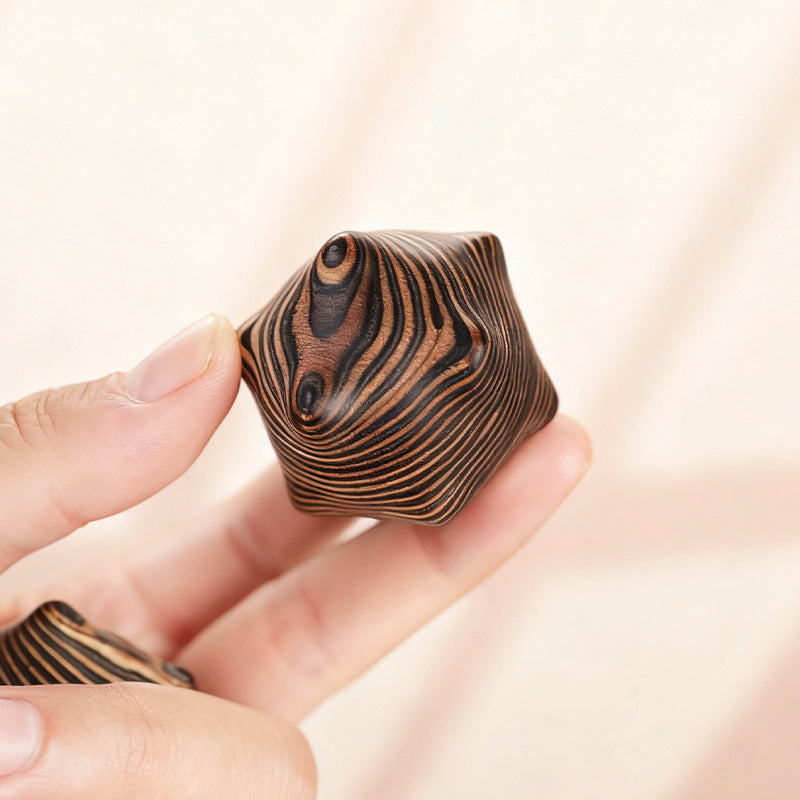 Zebra Wood Six-Pointed Star Hand Massage Ball - Acupressure Therapy & Stress Relief Tool